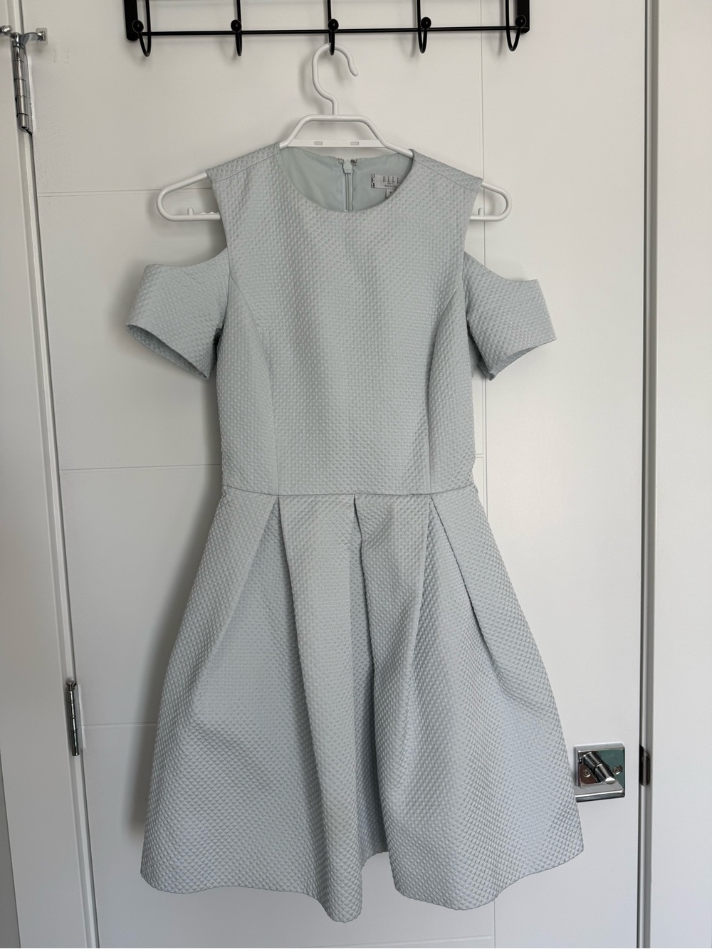 RW&CO. Light Blue Textured Dress with Cold-Shoulder Detail